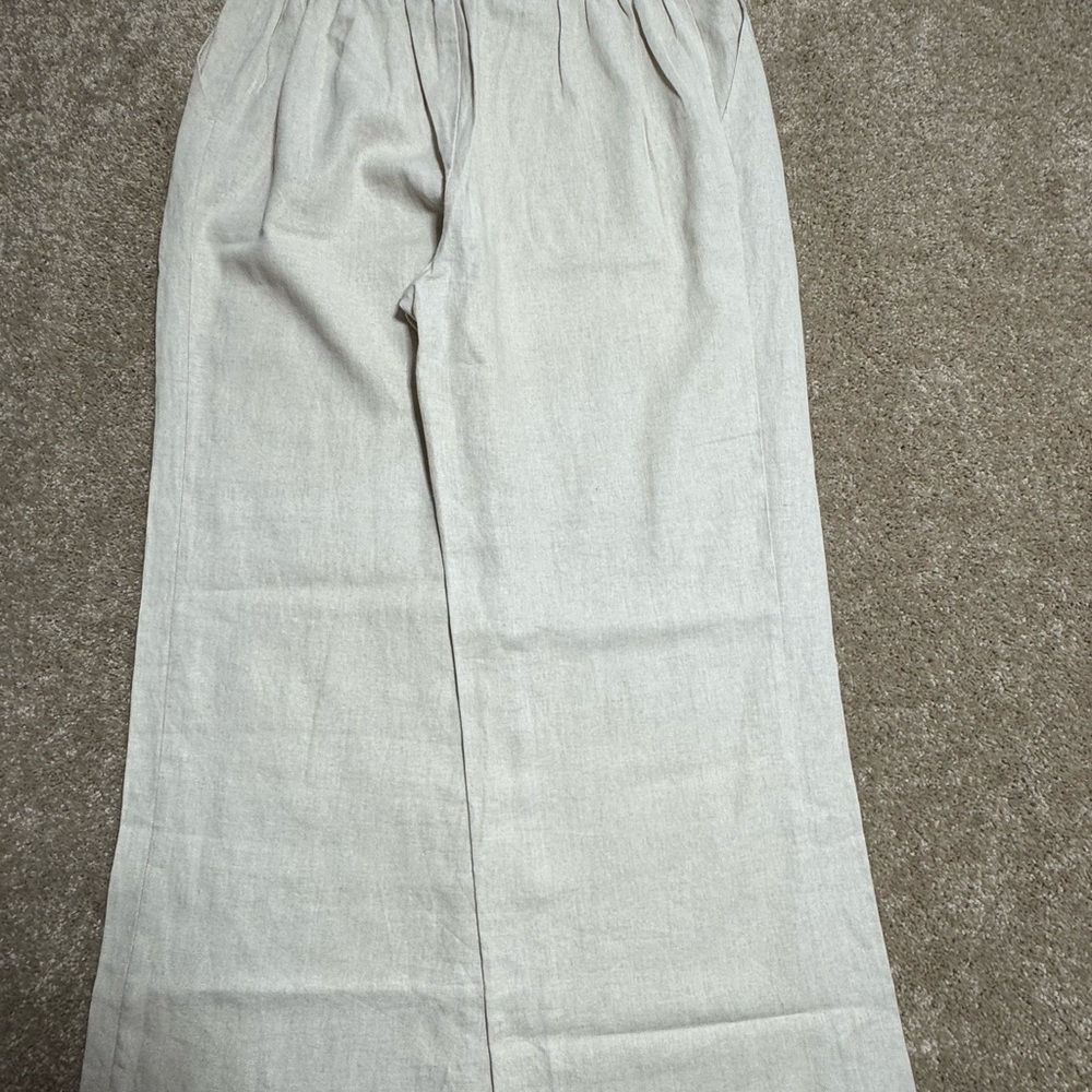 GEMMA + JAN Light Cream Wide Leg Linen Pants